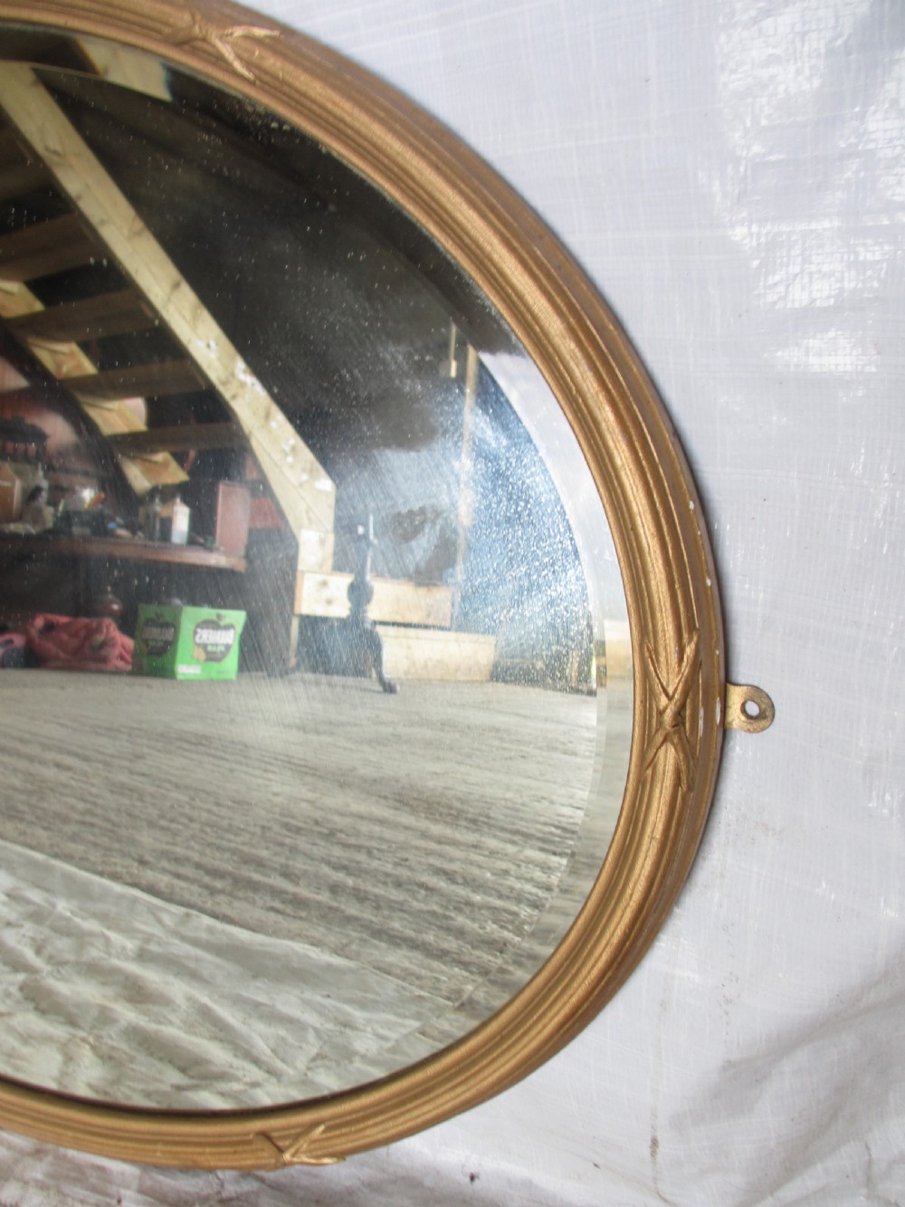 Regency gilt framed oval bevel glass wall hanging mirror  View IV