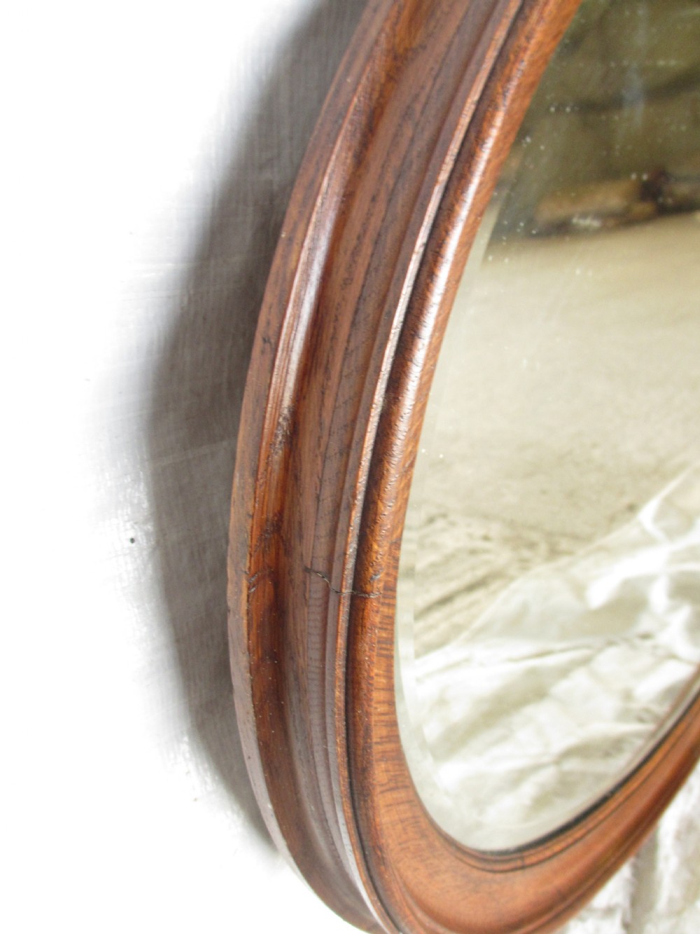 Edwardian Oak framed bevel glass wall mirror View II