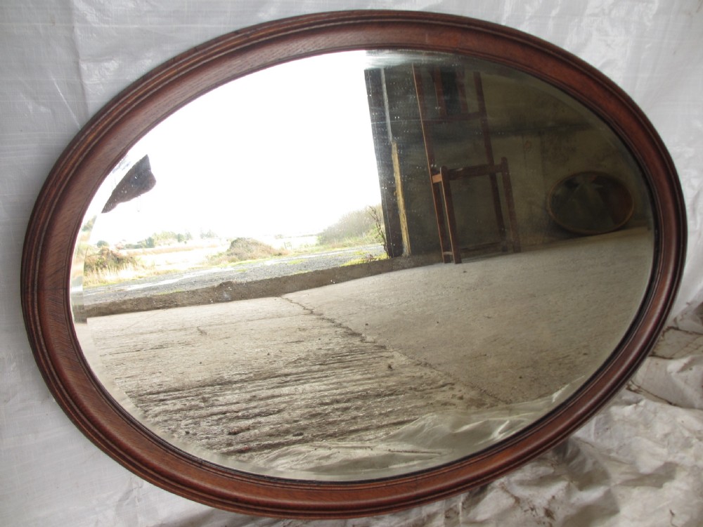 Edwardian Oak framed bevel glass wall mirror View VI