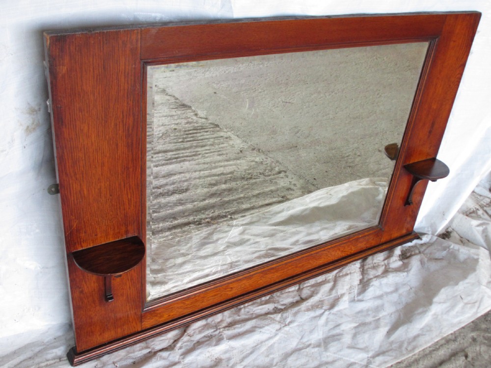 19th century oak framed bevel glass over-mantle mirror  View II