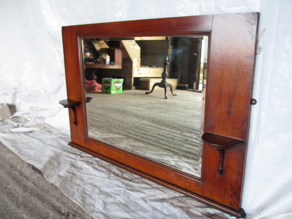 19th century oak framed bevel glass over-mantle mirror  View III
