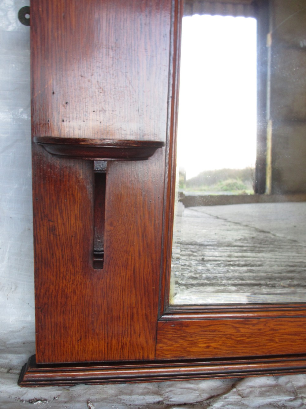 19th century oak framed bevel glass over-mantle mirror  View IV