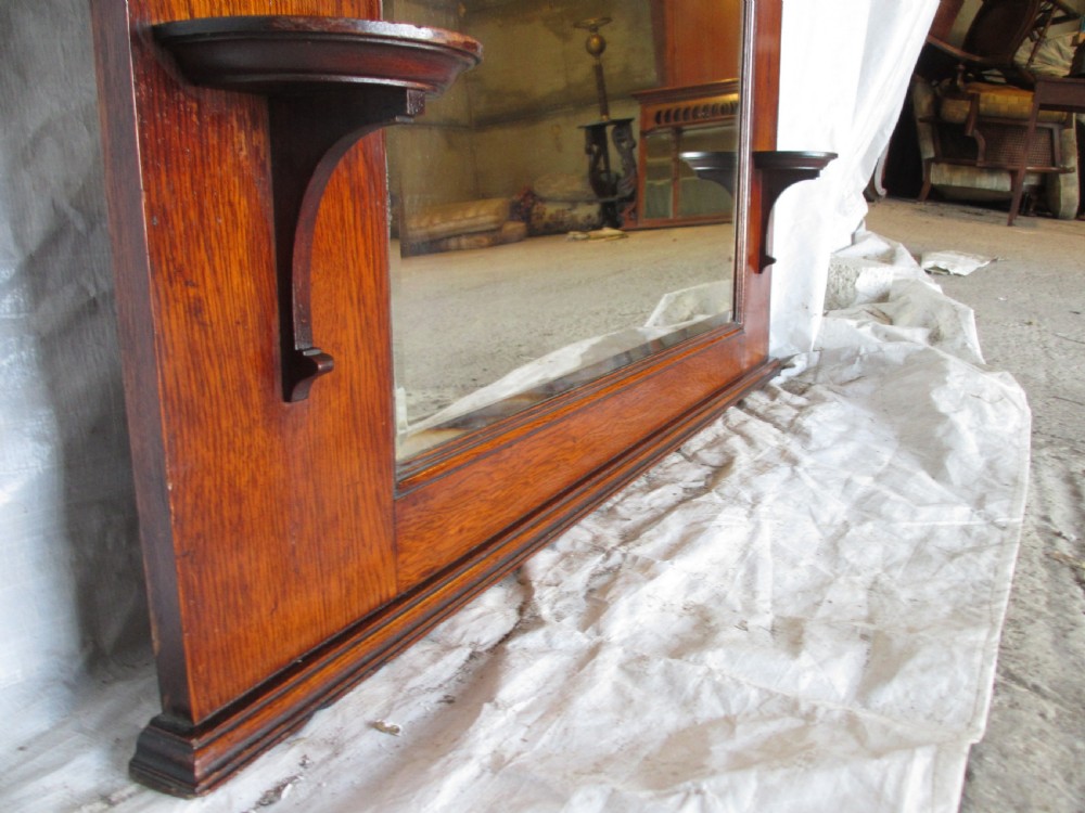 19th century oak framed bevel glass over-mantle mirror  View V