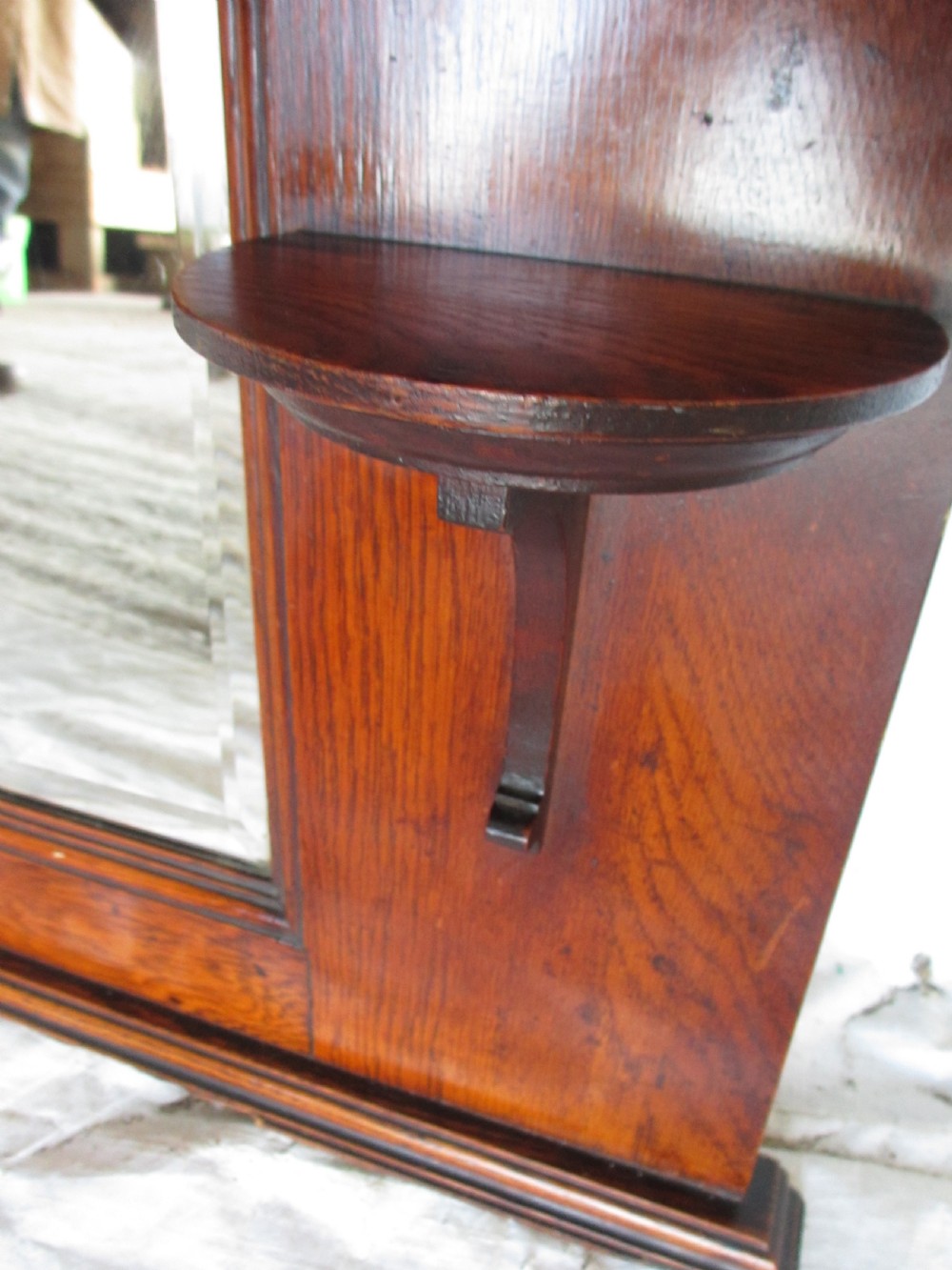 19th century oak framed bevel glass over-mantle mirror  View X