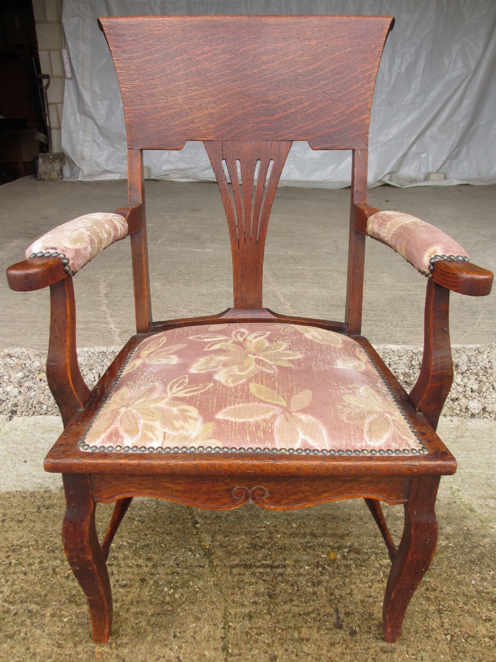Victorian oak art nouveau upholstered occasional armchair