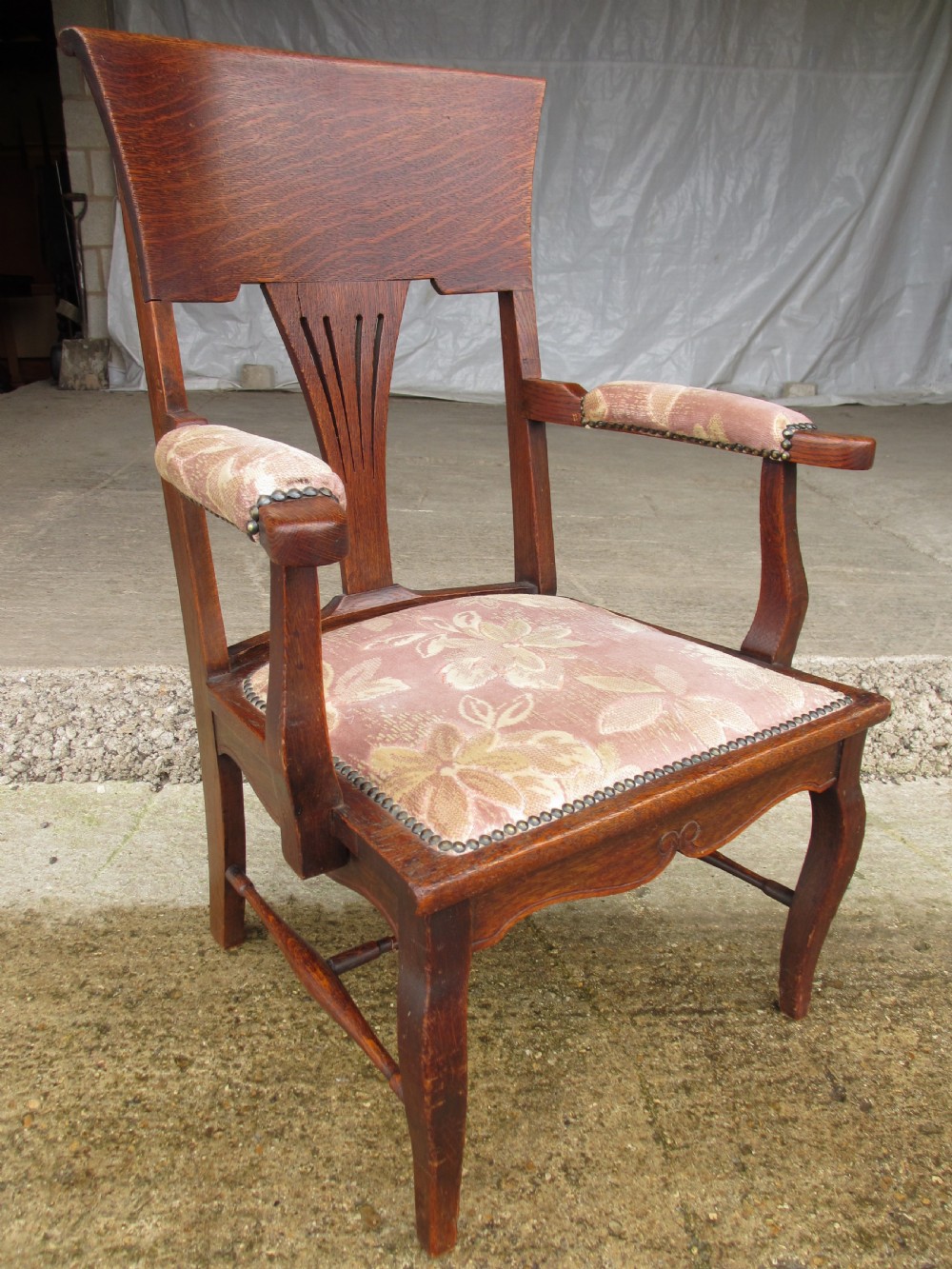 Victorian oak art nouveau upholstered occasional armchair View II