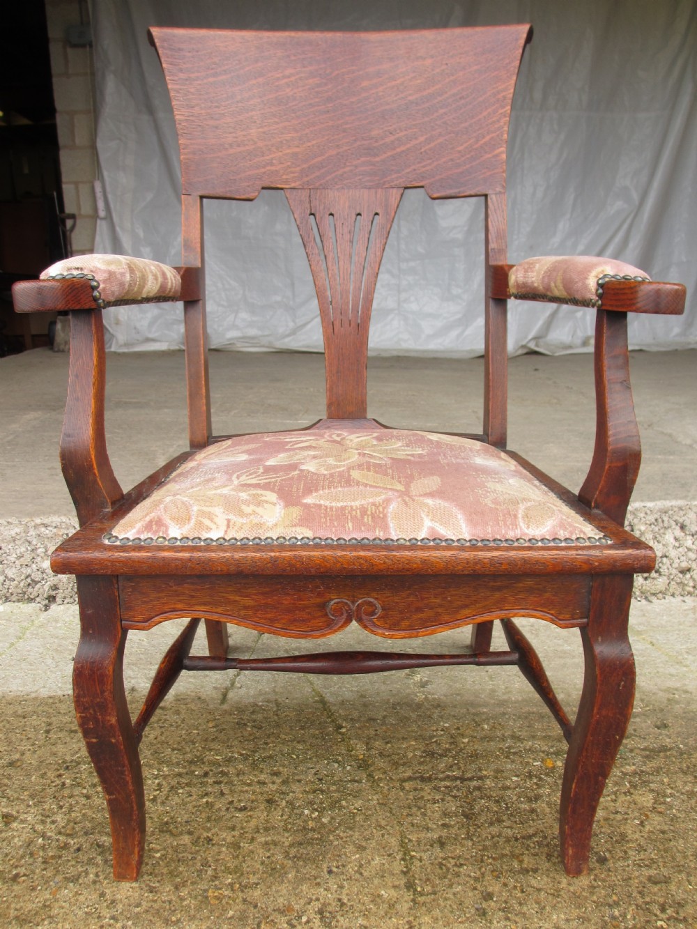 Victorian oak art nouveau upholstered occasional armchair View III