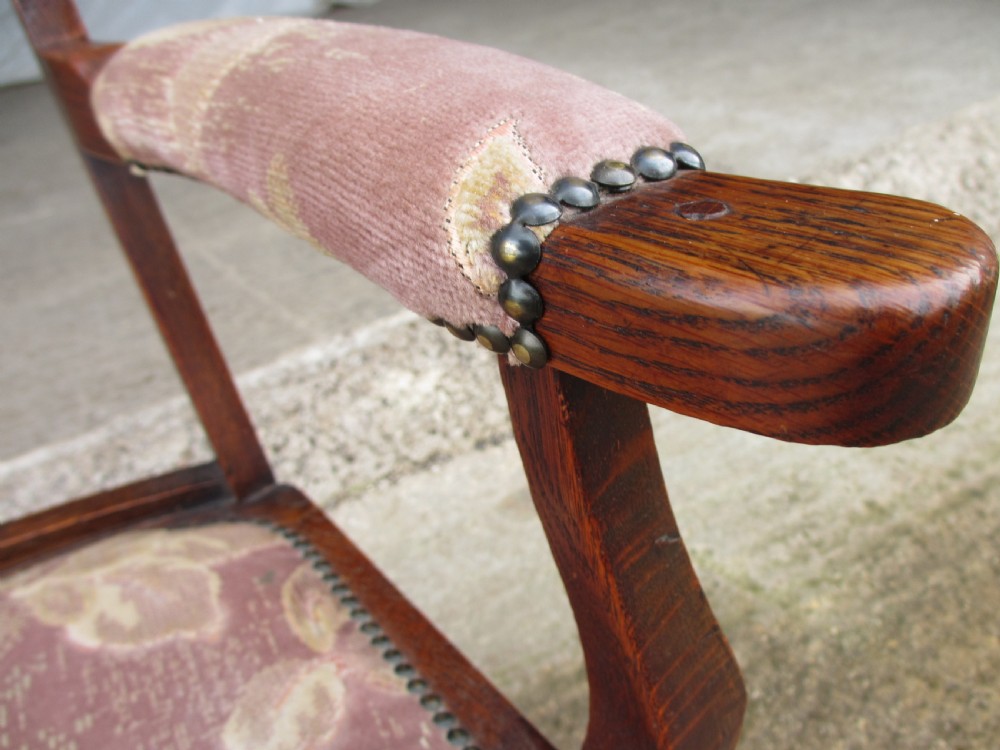 Victorian oak art nouveau upholstered occasional armchair View VII