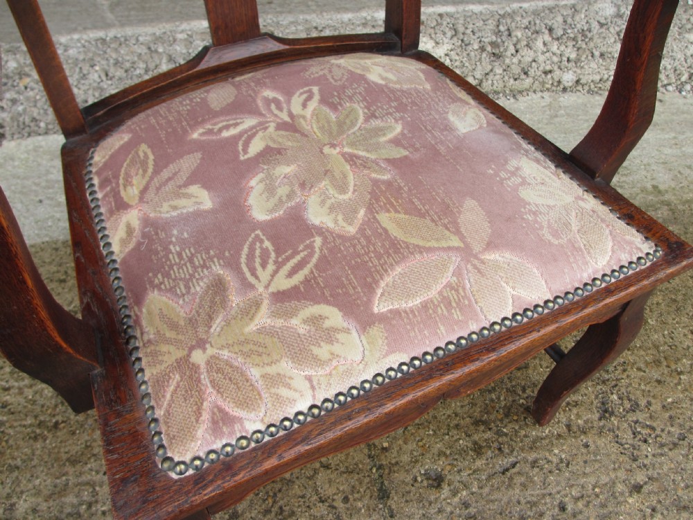 Victorian oak art nouveau upholstered occasional armchair View VIII