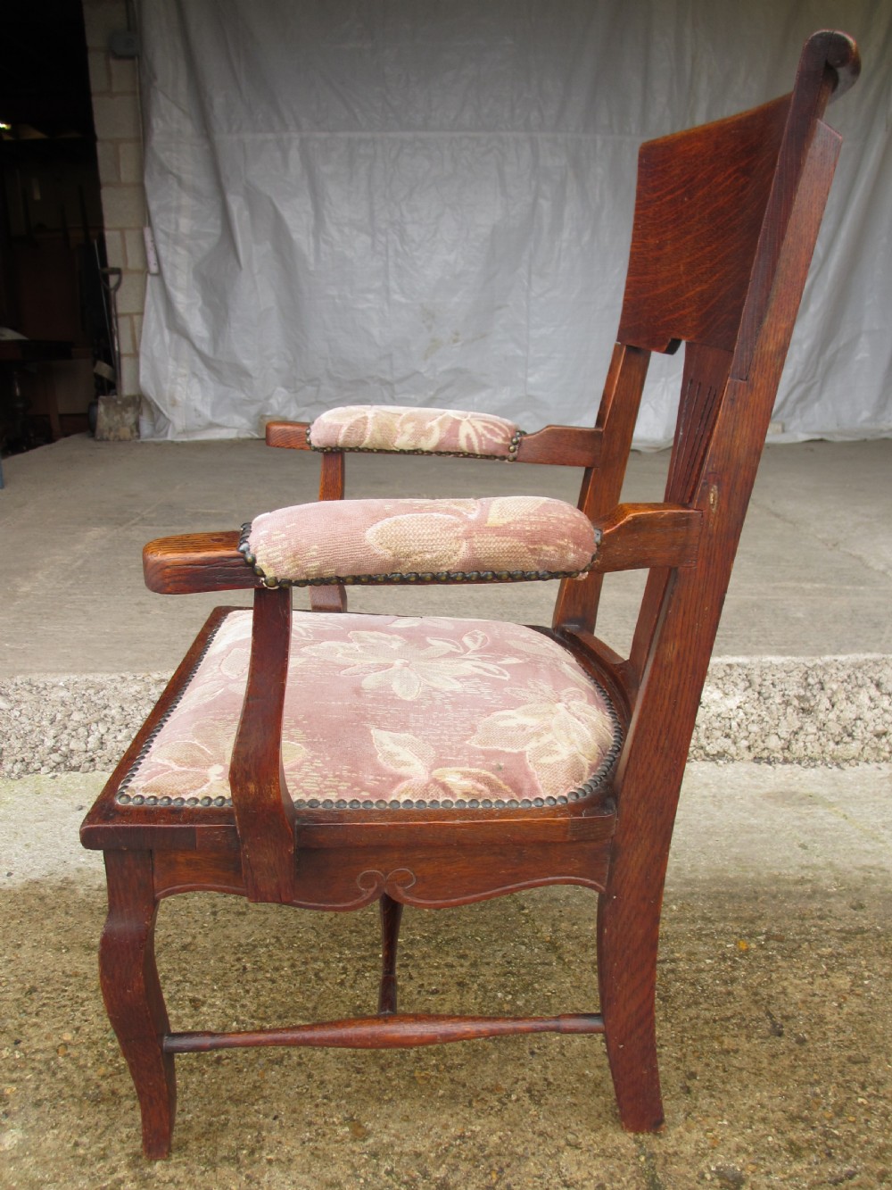 Victorian oak art nouveau upholstered occasional armchair View XI