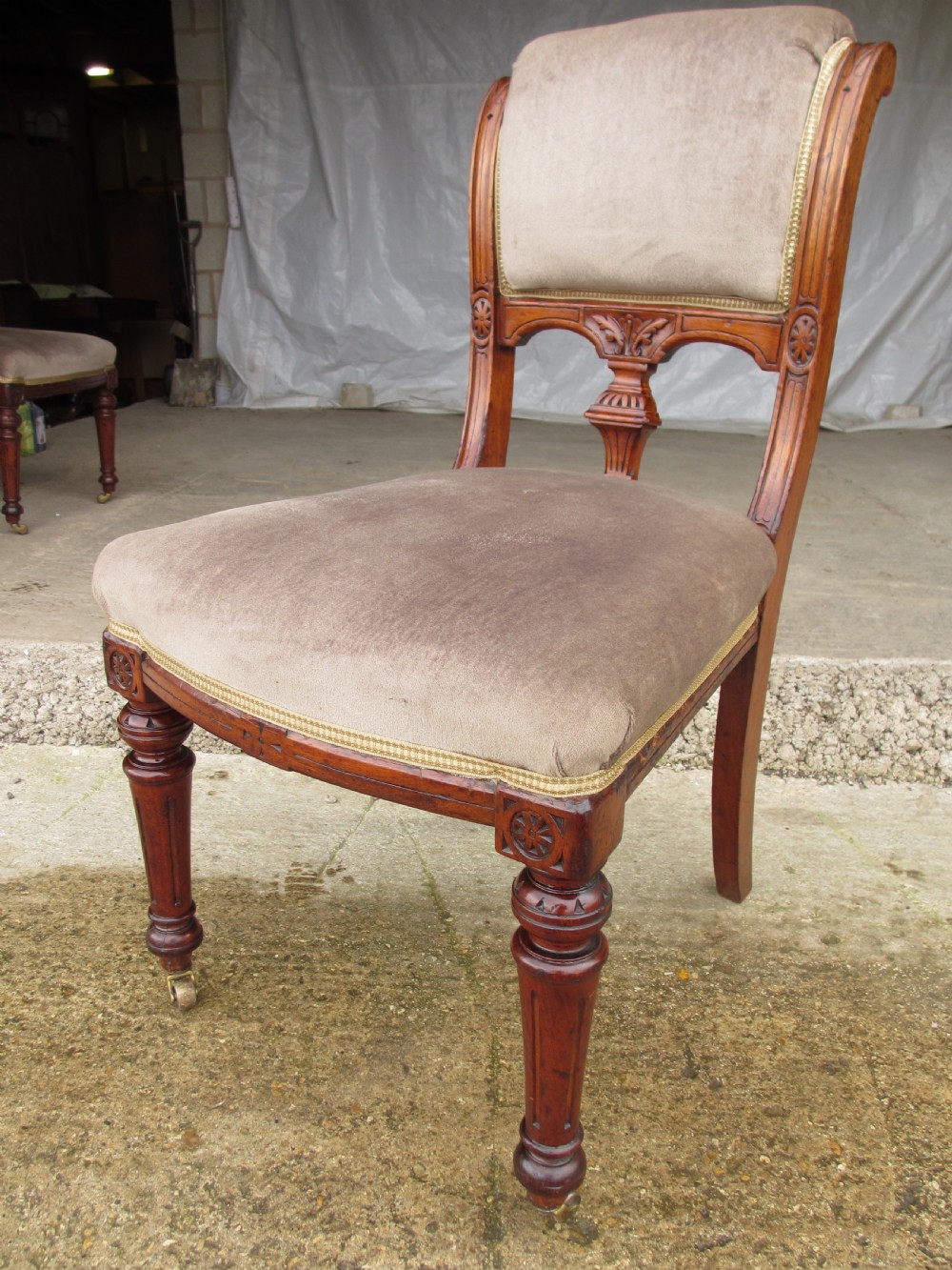 Set of eight Victorian mahogany upholstered dining chairs View V