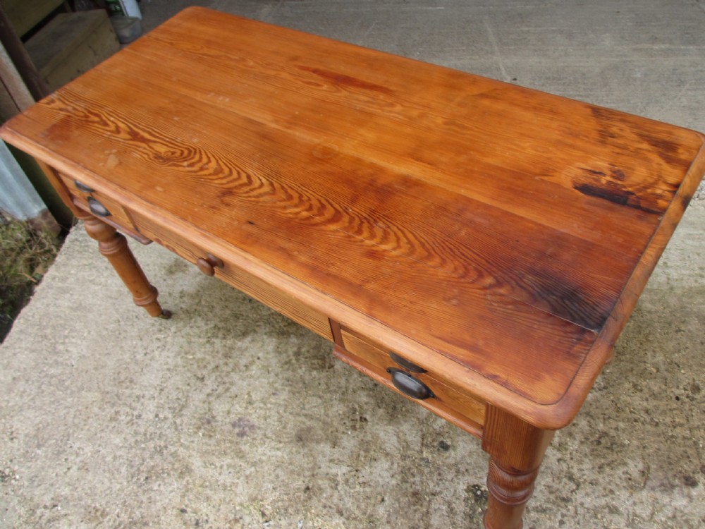 Victorian pitch pine writing library desk with 5 drawers View V