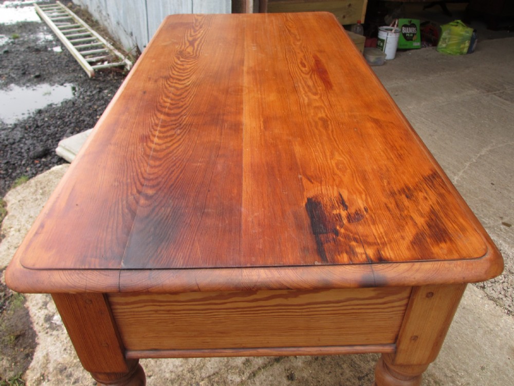 Victorian pitch pine writing library desk with 5 drawers View VI
