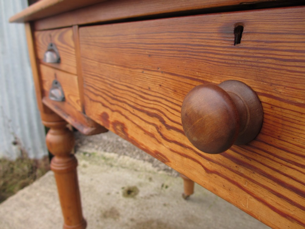 Victorian pitch pine writing library desk with 5 drawers View VII
