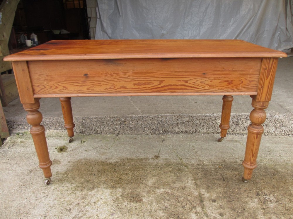 Victorian pitch pine writing library desk with 5 drawers View XI