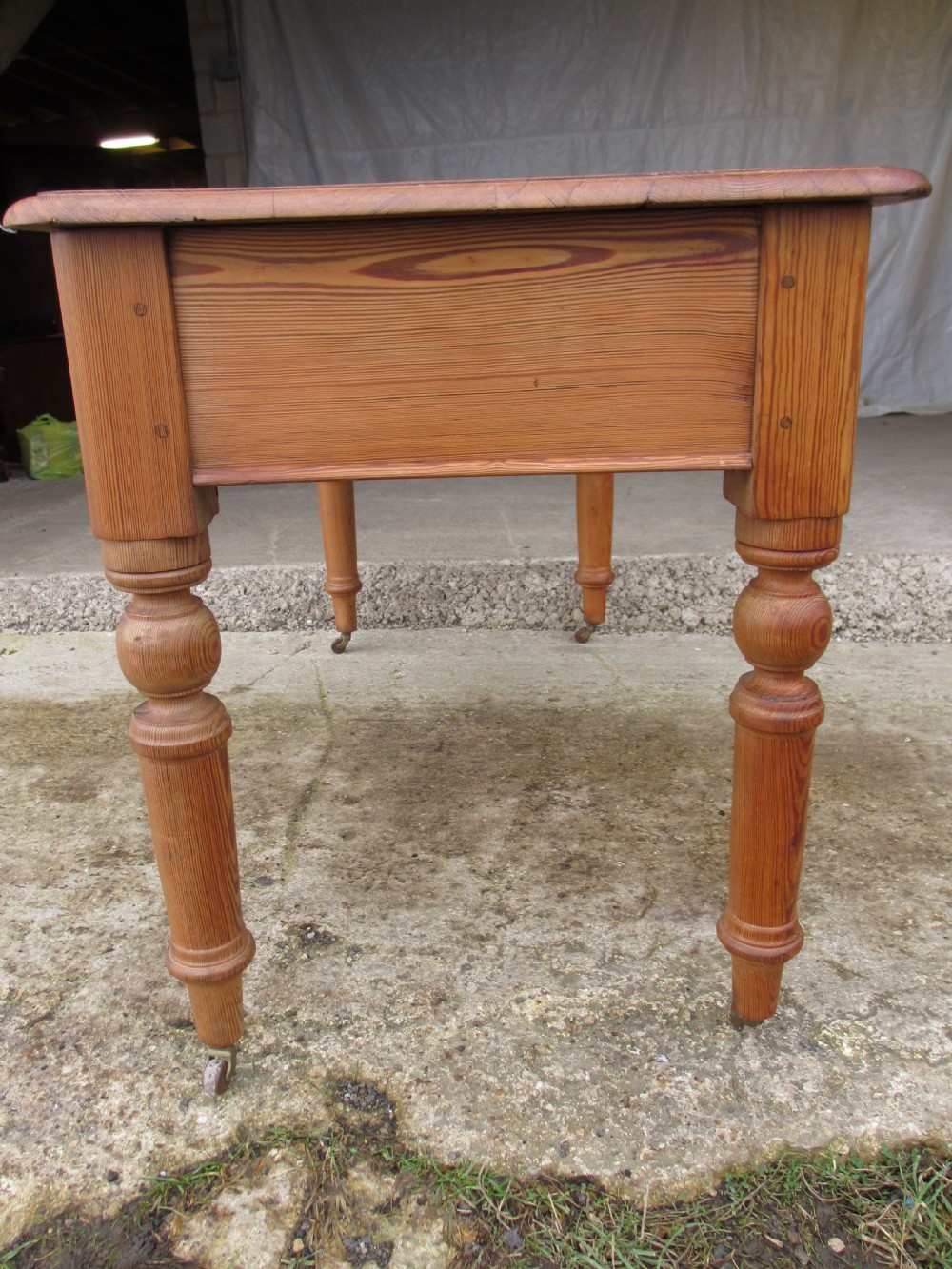 Victorian pitch pine writing library desk with 5 drawers View XII