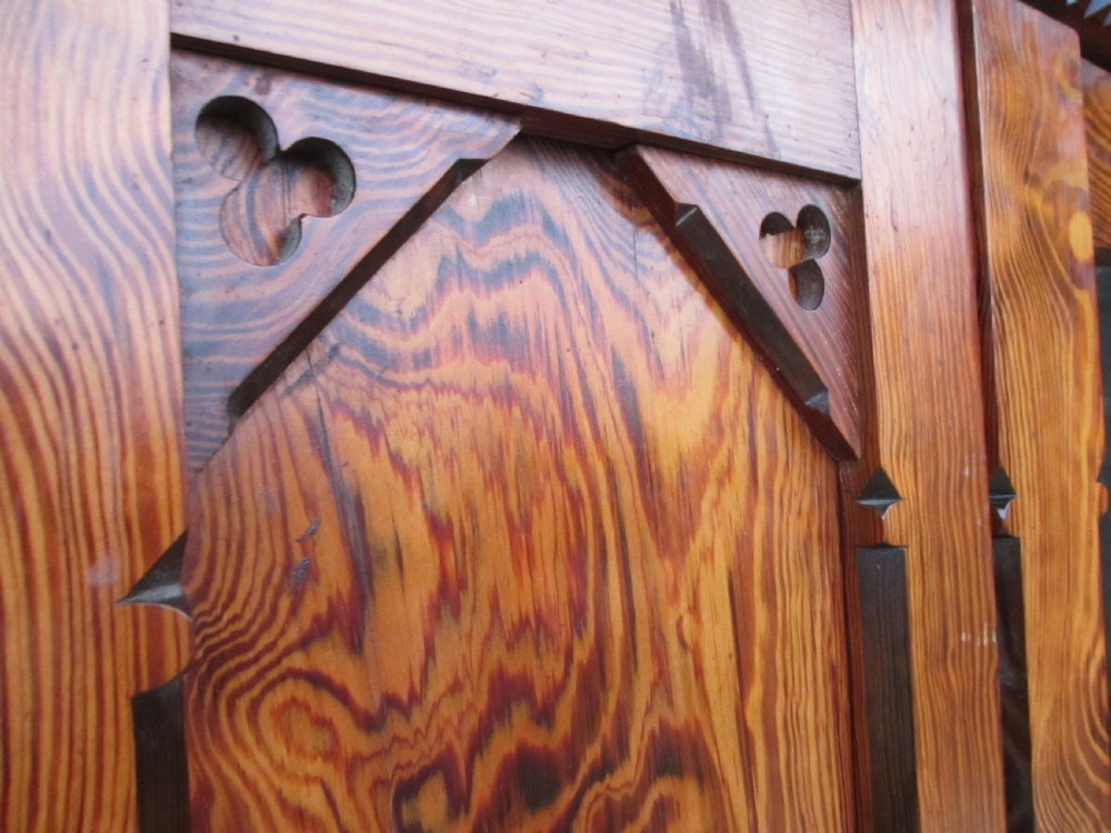 Superb Victorian Gothic pitch pine mirrored door linen press wardrobe View IV