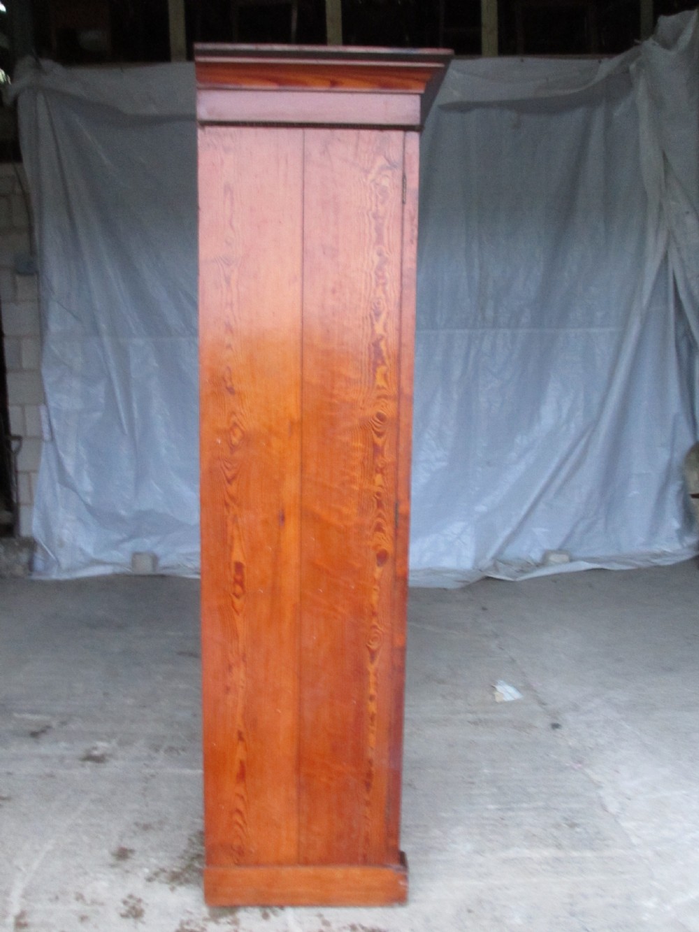 Superb Victorian Gothic pitch pine mirrored door linen press wardrobe View XI