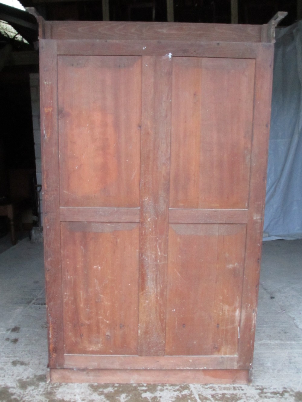 Superb Victorian Gothic pitch pine mirrored door linen press wardrobe View XII