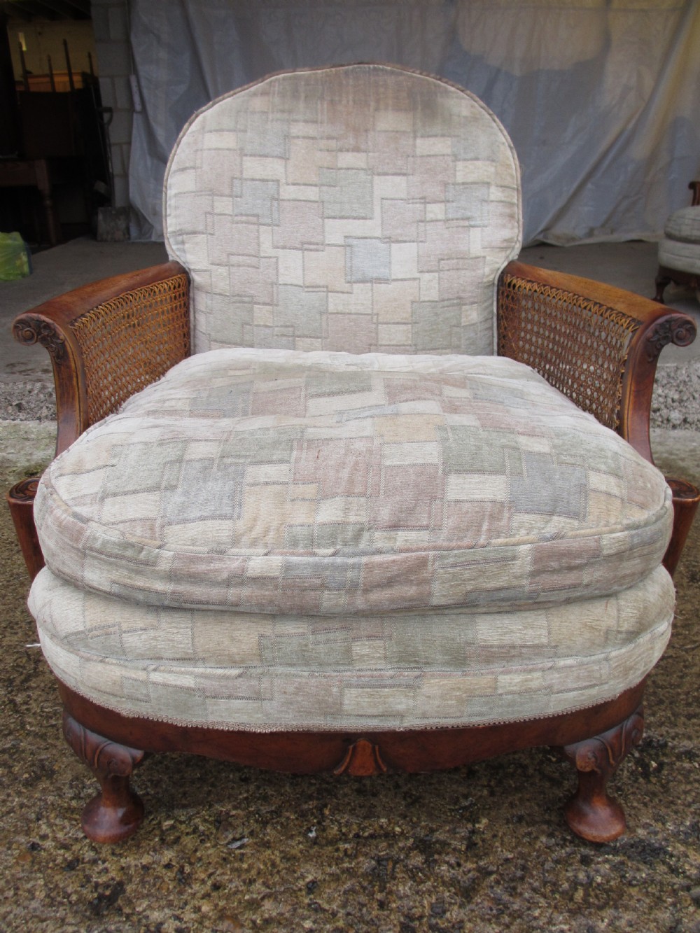 Pair of walnut art deco bergere armchairs  View III