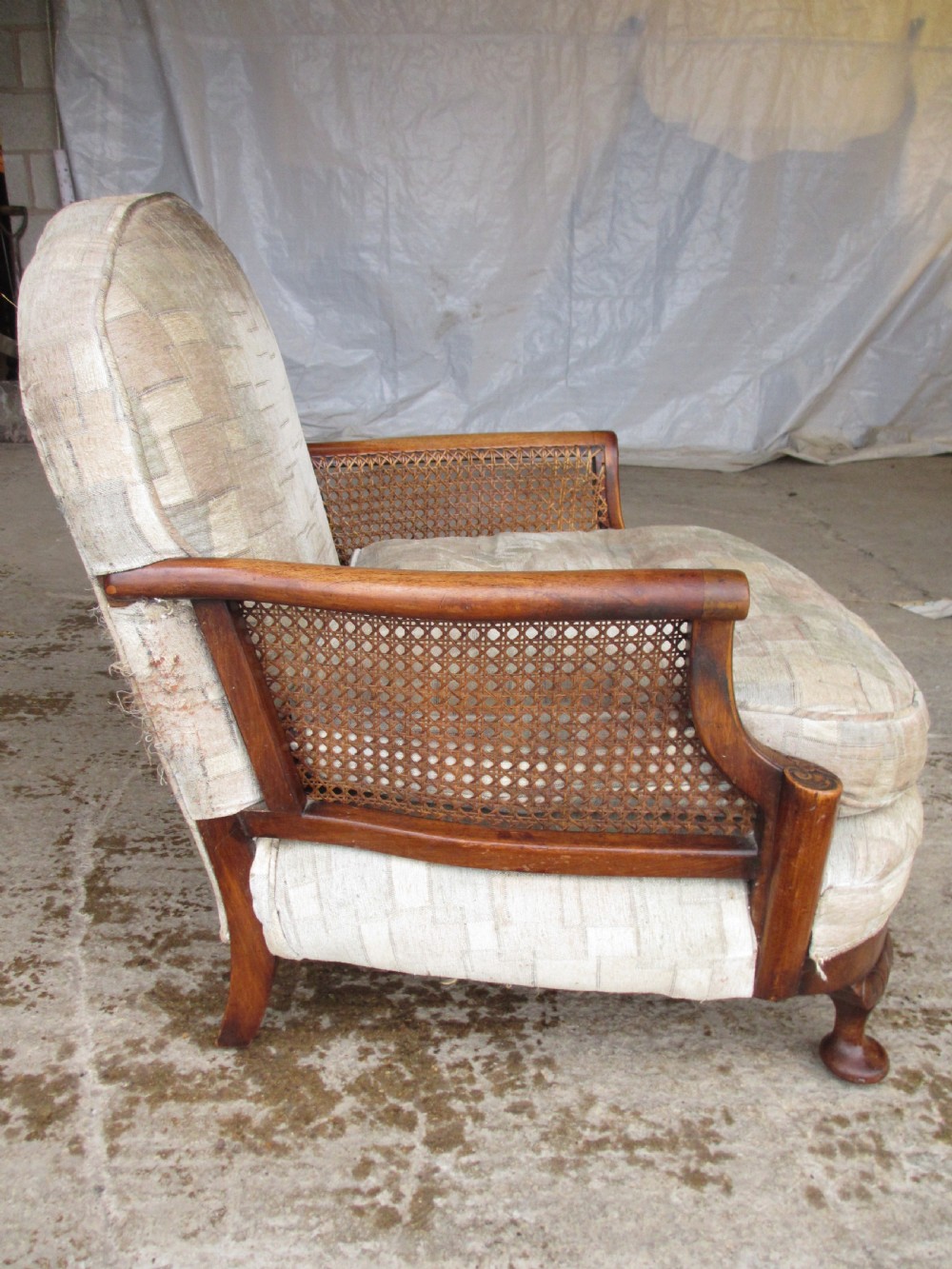 Pair of walnut art deco bergere armchairs  View X