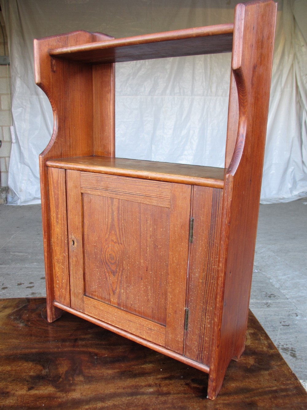 Victorian pitch pine wall hanging cupboard shelves View II