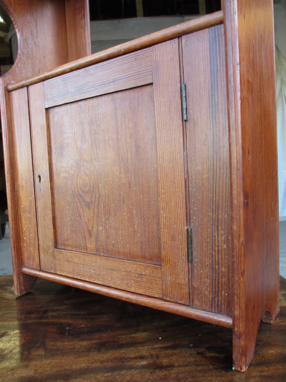 Victorian pitch pine wall hanging cupboard shelves View III