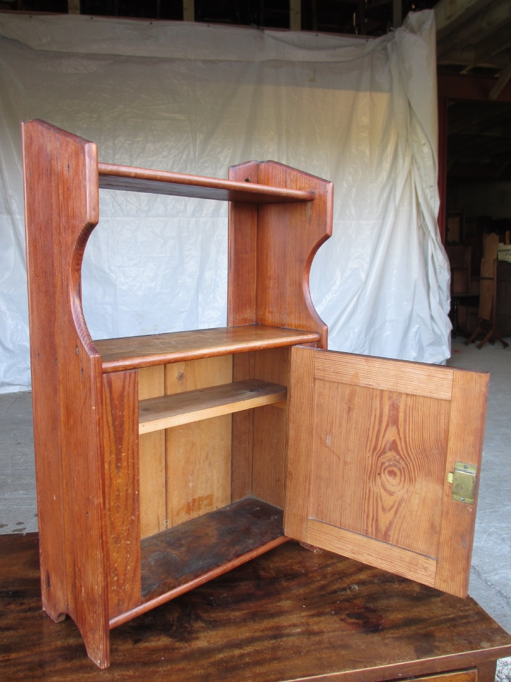 Victorian pitch pine wall hanging cupboard shelves View VI