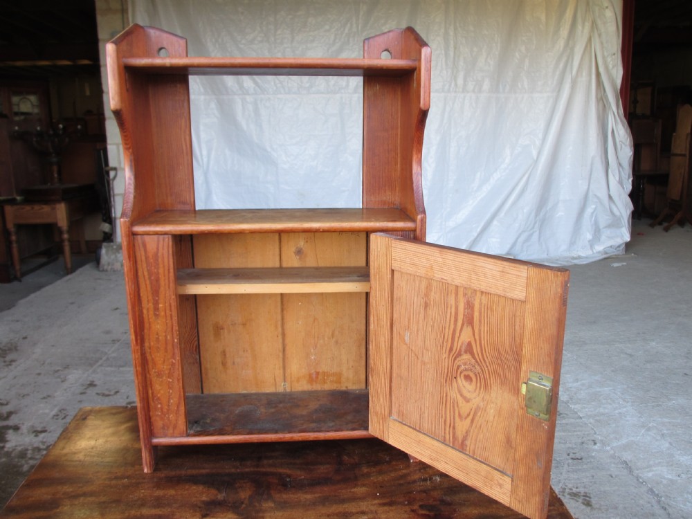 Victorian pitch pine wall hanging cupboard shelves View VII