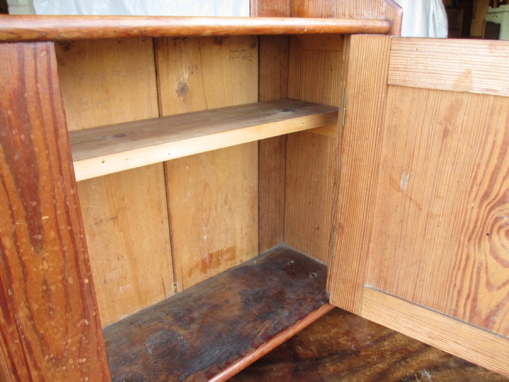 Victorian pitch pine wall hanging cupboard shelves View VIII