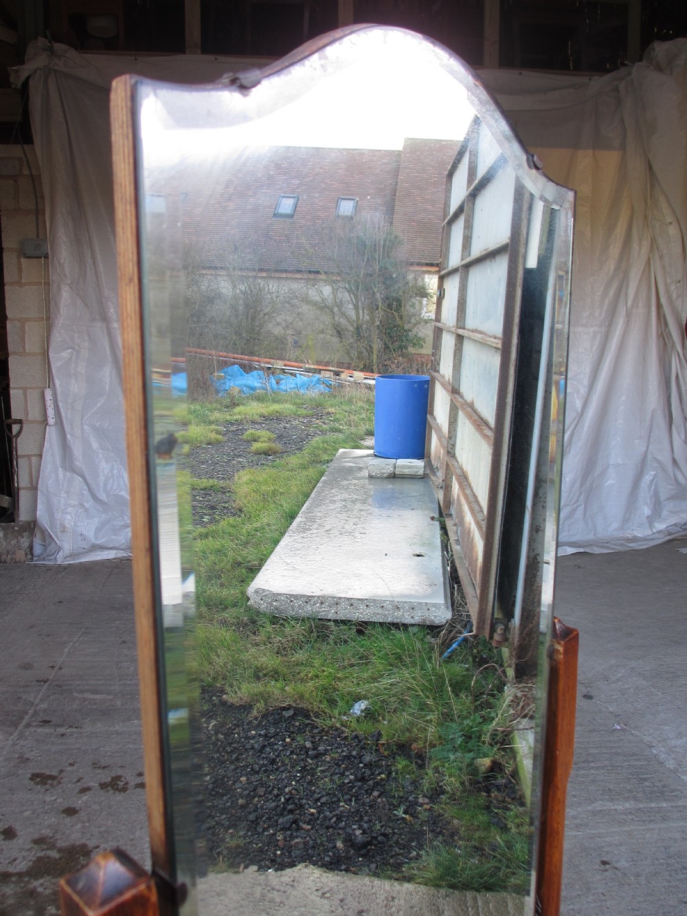 Victorian carved oak framed bevel glass cheval dressing mirror  View III