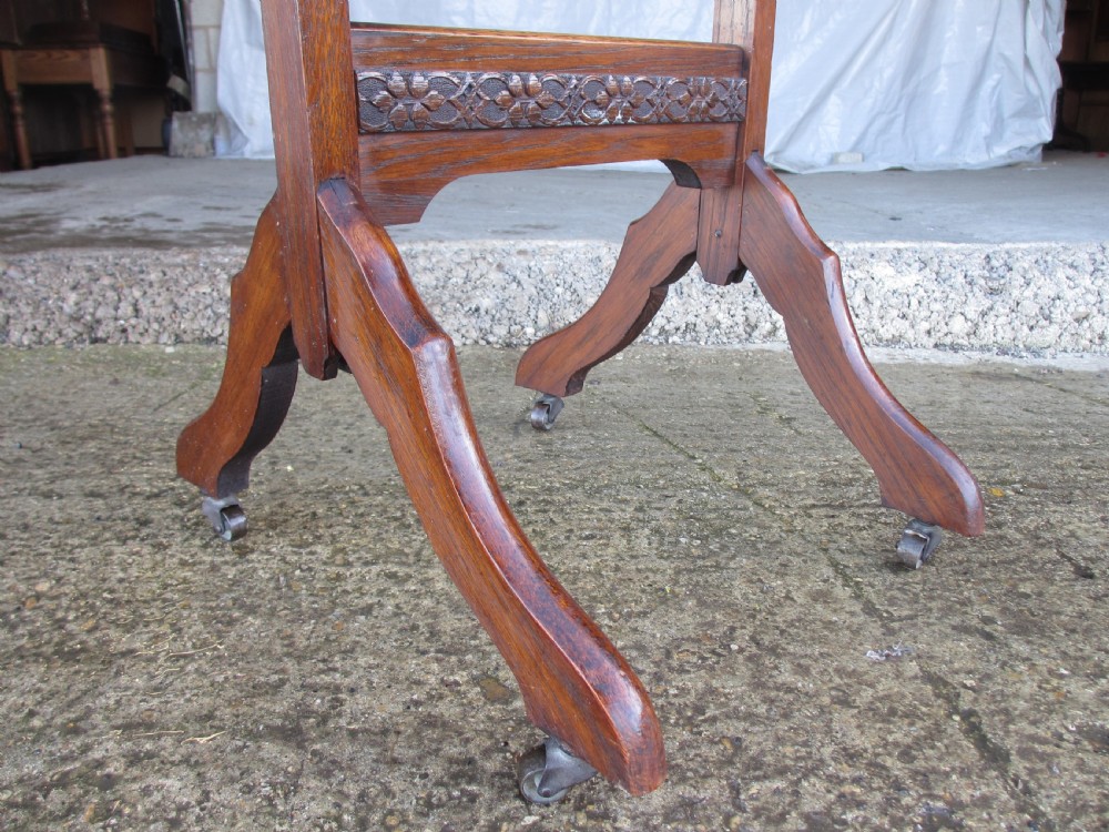 Victorian carved oak framed bevel glass cheval dressing mirror  View VI
