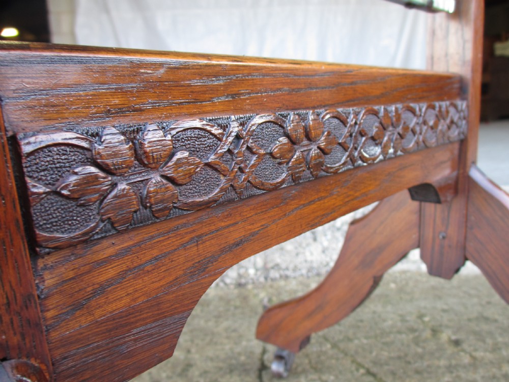 Victorian carved oak framed bevel glass cheval dressing mirror  View VII