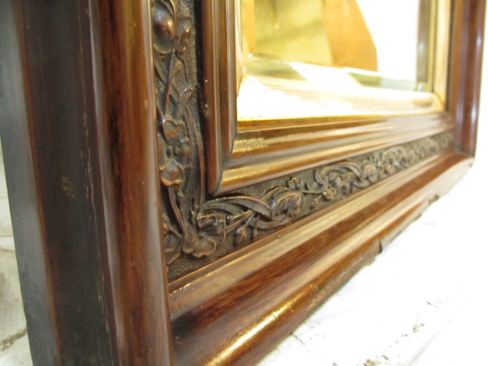 Victorian carved floral mahogany and gilt framed bevel glass wall hanging mirror View V