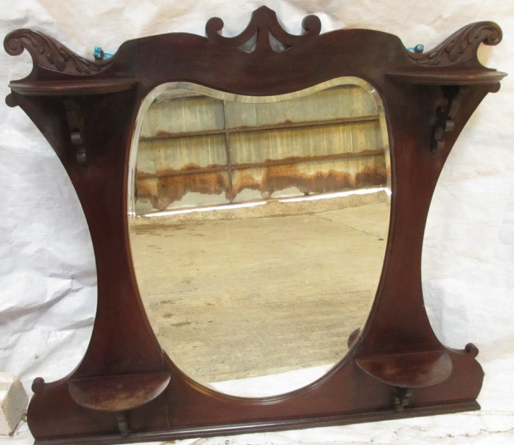 Victorian art nouveau mahogany framed gilt edged overmantle mirror