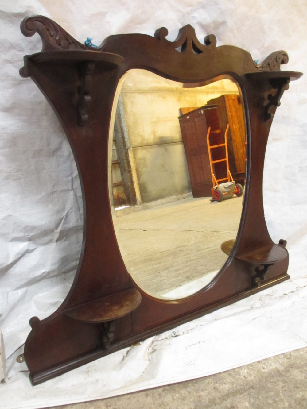 Victorian art nouveau mahogany framed gilt edged overmantle mirror View II