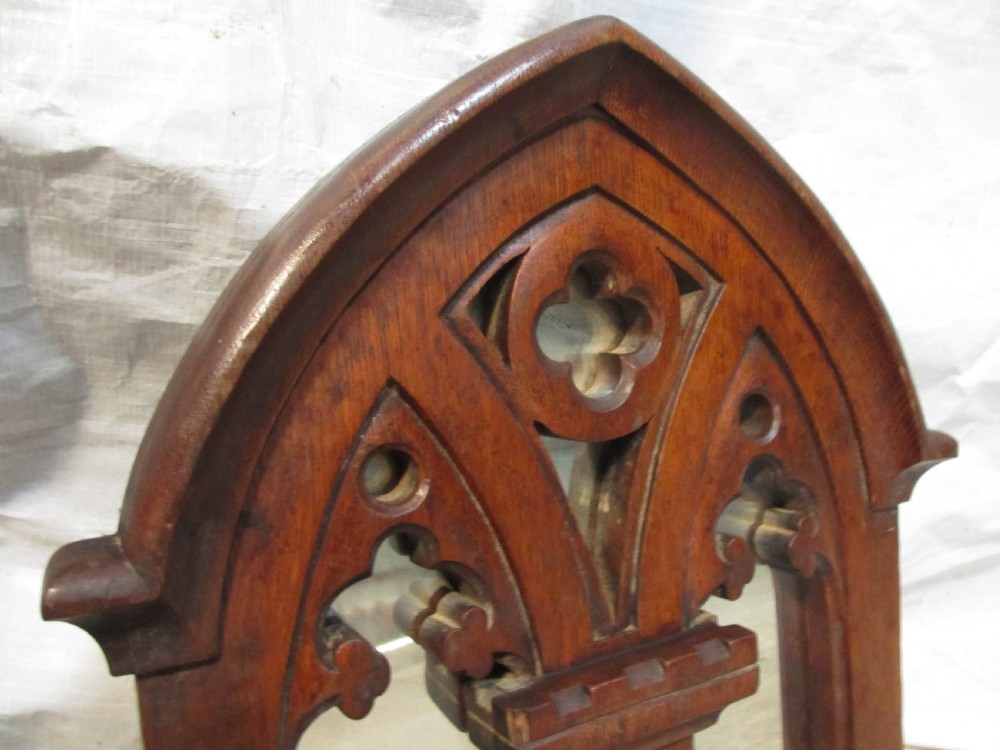 Victorian Gothic carved oak framed wall hanging decorative mirror  View III