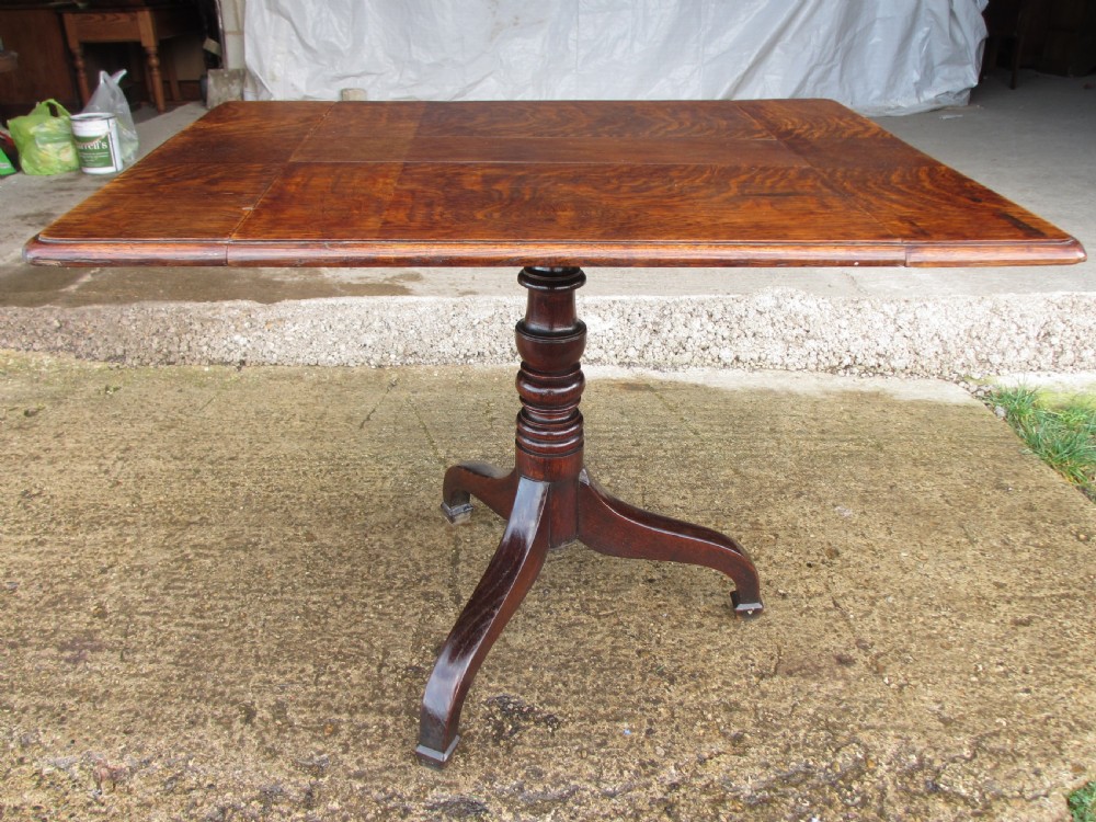 A Victorian dark oak drop-leaf breakfast table featuring a rectangular surface with grain figure, a turned central pedestal stem, and splayed legs. View V