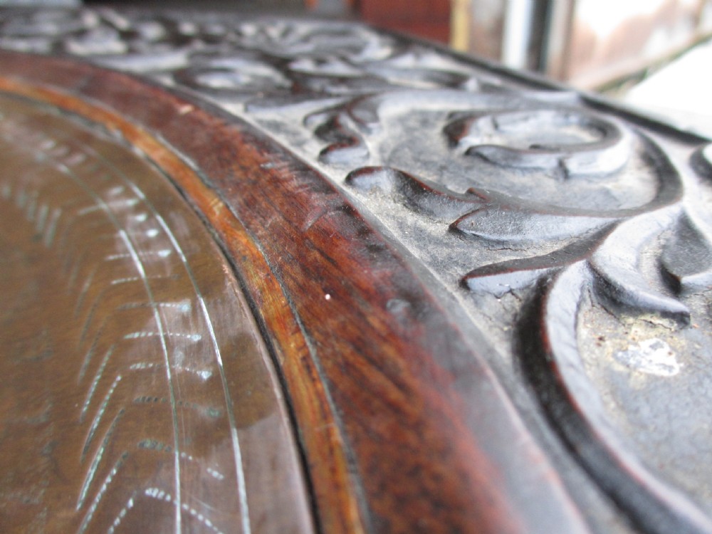 Anglo Indian carved fretted teak fold up octagonal occasional tray table View IX