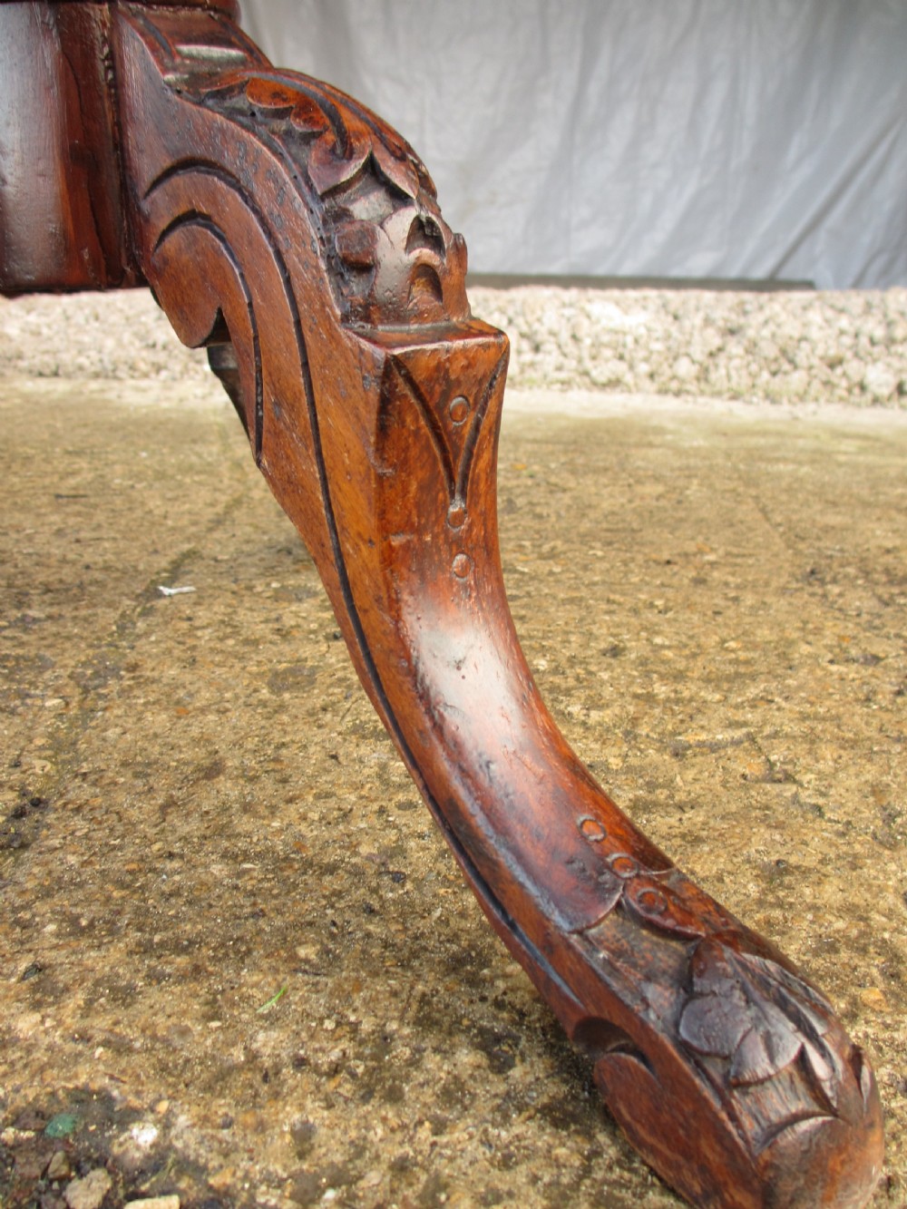 Victorian walnut and tunbridge inlaid trumpet sewing work table View V