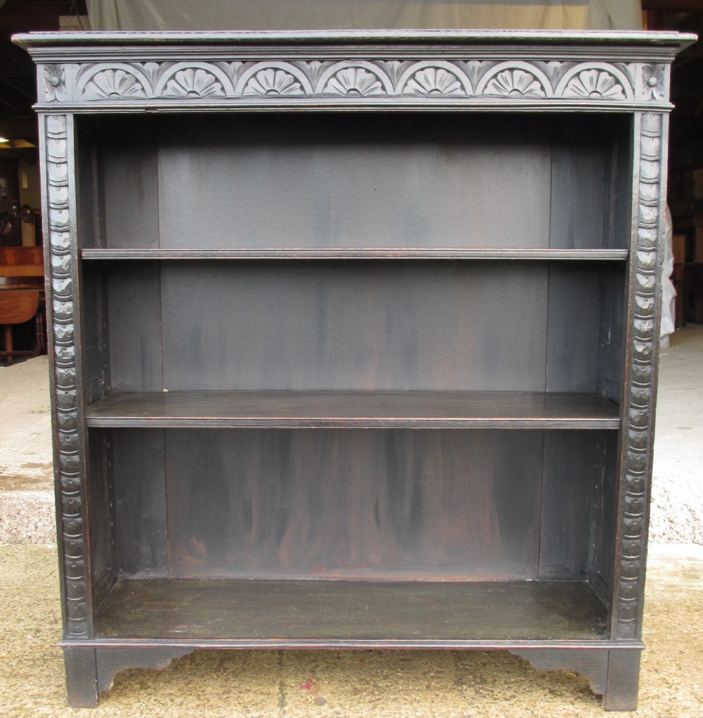 Victorian carved oak adjustable open bookcase