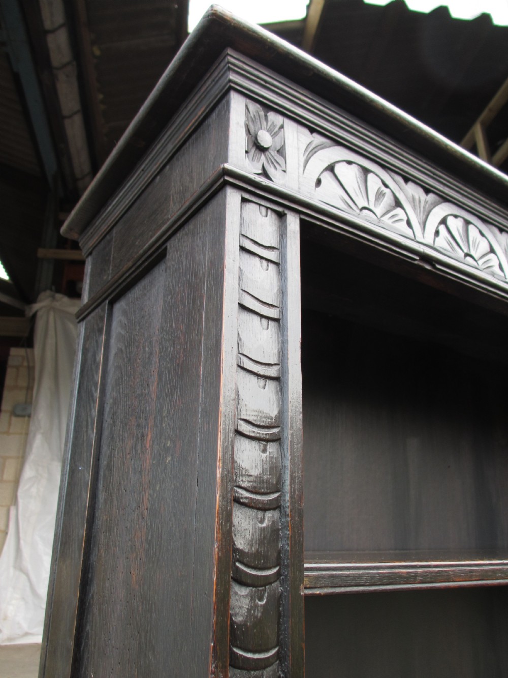 Victorian carved oak adjustable open bookcase View VI