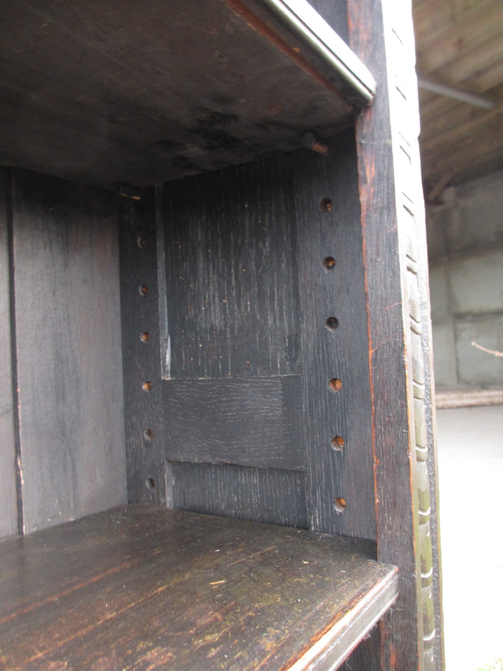 Victorian carved oak adjustable open bookcase View VII