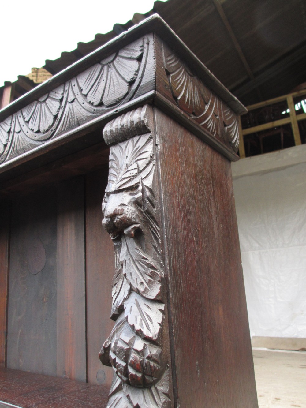 Victorian carved oak adjustable open bookcase View V