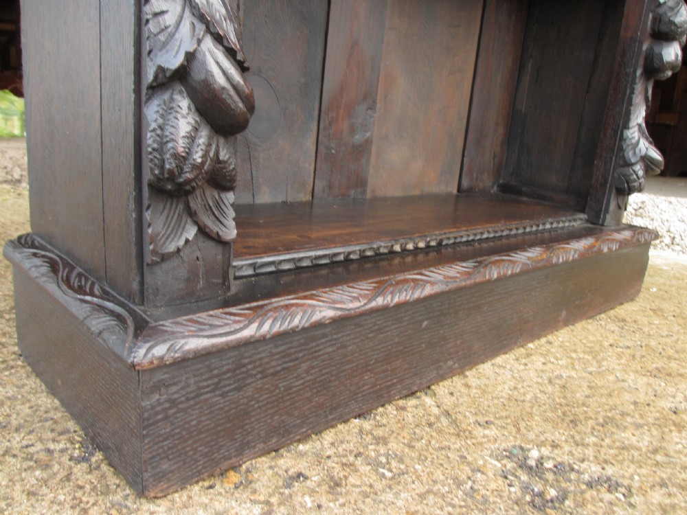 Victorian carved oak adjustable open bookcase View VII