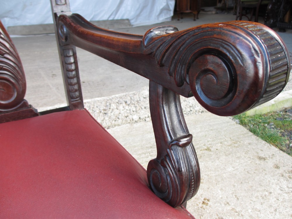 Victorian mahogany pair of carved carver armchairs View III