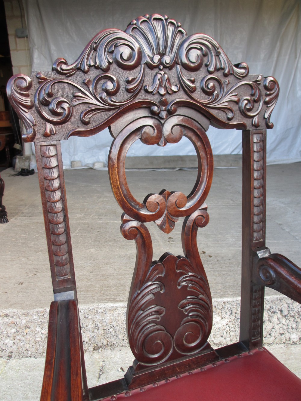 Victorian mahogany pair of carved carver armchairs View IX