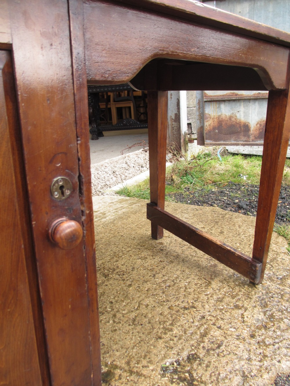 Edwardian mahogany clerks desk with shelved cupboard View IV