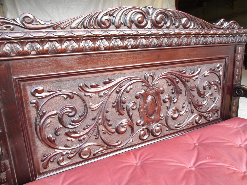 Superb Victorian Brazilian mahogany carved box settle  View IV