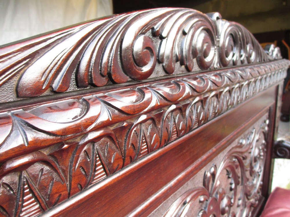Superb Victorian Brazilian mahogany carved box settle  View V